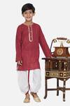 Buy_Little Bansi_Maroon Cotton Kurta And Dhoti Pant Set _at_Aza_Fashions