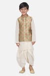 Shop_Little Bansi_Beige Banarasi Bundi With Dhoti Pant Set For Boys_Online_at_Aza_Fashions