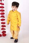 Buy_Little Bansi_Yellow Cotton Embellished Floral Motifs Angrakha Kurta And Dhoti Pant Set _at_Aza_Fashions