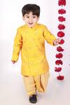 Little Bansi_Yellow Cotton Embellished Floral Motifs Angrakha Kurta And Dhoti Pant Set _Online_at_Aza_Fashions