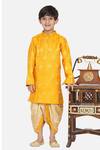 Buy_Little Bansi_Yellow Cotton Embellished Floral Motifs Angrakha Kurta And Dhoti Pant Set _Online_at_Aza_Fashions