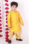 Shop_Little Bansi_Yellow Cotton Embellished Floral Motifs Angrakha Kurta And Dhoti Pant Set _Online_at_Aza_Fashions