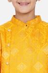 Little Bansi_Yellow Cotton Embellished Floral Motifs Angrakha Kurta And Dhoti Pant Set _at_Aza_Fashions