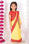 Shop_Little Bansi_Red Georgette Pre-draped Saree With Blouse For Girls_Online_at_Aza_Fashions