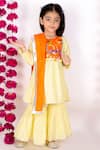 Buy_Little Bansi_Yellow Cotton, Lurex Mirrors, Embroidery Striped Kurta Sharara Set _at_Aza_Fashions