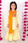 Shop_Little Bansi_Yellow Cotton, Lurex Mirrors, Embroidery Striped Kurta Sharara Set _Online_at_Aza_Fashions