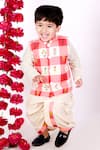 Buy_Little Bansi_Beige Cotton Beads, Embroidery Printed Jacket And Kurta Set _at_Aza_Fashions