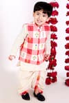 Buy_Little Bansi_Beige Cotton Beads, Embroidery Printed Jacket And Kurta Set _Online_at_Aza_Fashions
