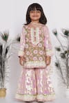 Little Bansi_Pink Cotton, Net Embroidery, Lace, Sequins Floral Print Kurta Sharara Set _Online_at_Aza_Fashions