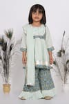 Buy_Little Bansi_Green Cotton And Embroidery Floral & Sequin Kurta Palazzo Set _at_Aza_Fashions