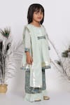 Little Bansi_Green Cotton And Embroidery Floral & Sequin Kurta Palazzo Set _Online_at_Aza_Fashions