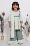 Buy_Little Bansi_Green Cotton And Embroidery Floral & Sequin Kurta Palazzo Set _Online_at_Aza_Fashions