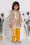 Buy_Little Bansi_Yellow Cotton, Net Sequins Floral Print Kurta Salwar Set _at_Aza_Fashions