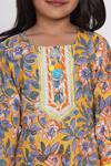 Shop_Little Bansi_Yellow Cotton, Net Sequins Floral Print Kurta Salwar Set _Online_at_Aza_Fashions