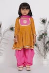 Buy_Little Bansi_Yellow Cotton And Net Floral Kurta Salwar Set _at_Aza_Fashions