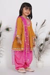 Little Bansi_Yellow Cotton And Net Floral Kurta Salwar Set _Online_at_Aza_Fashions