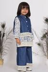 Little Bansi_Blue Cotton Printed Digital Lace Patch Work Jacket Pant Set _Online_at_Aza_Fashions