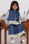 Little Bansi_Blue Cotton Printed Digital Lace Patch Work Jacket Pant Set _at_Aza_Fashions