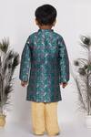 Shop_Little Bansi_Green Cotton Embroidery Peacock Banarasi Sherwani And Pyjama Set _at_Aza_Fashions