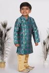 Little Bansi_Green Peacock Banarasi Sherwani And Pyjama Set For Boys_Online_at_Aza_Fashions