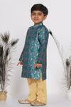 Buy_Little Bansi_Green Peacock Banarasi Sherwani And Pyjama Set For Boys_Online_at_Aza_Fashions