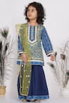 Buy_Little Bansi_Blue Cotton, Net Embroidery, Gota Patti Floral Print Kurta Sharara Set _at_Aza_Fashions