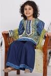 Shop_Little Bansi_Blue Cotton, Net Embroidery, Gota Patti Floral Print Kurta Sharara Set _Online_at_Aza_Fashions