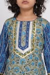 Little Bansi_Blue Cotton, Net Embroidery, Gota Patti Floral Print Kurta Sharara Set _at_Aza_Fashions