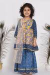 Buy_Little Bansi_Blue Cotton, Net Embroidery, Gota Patti Floral Print Kurta Sharara Set_at_Aza_Fashions