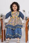 Little Bansi_Blue Cotton, Net Embroidery, Gota Patti Floral Print Kurta Sharara Set_at_Aza_Fashions
