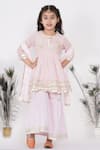 Buy_Little Bansi_Pink Cotton Embroidered Thread Work Floral Kurta Sharara Set _at_Aza_Fashions