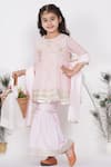 Buy_Little Bansi_Pink Cotton Embroidered Thread Work Floral Kurta Sharara Set _Online_at_Aza_Fashions