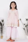 Shop_Little Bansi_Pink Cotton Embroidered Thread Work Floral Kurta Sharara Set _Online_at_Aza_Fashions