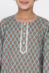 Little Bansi_Blue Cotton Floral Print Kurta And Dhoti Pant Set _at_Aza_Fashions