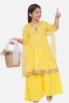 Buy_Little Bansi_Yellow 70% Cotton Embroidered Sequin Anarkali Set _at_Aza_Fashions