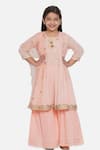 Buy_Little Bansi_Peach 70% Cotton Embroidered Sequin Anarkali Set _at_Aza_Fashions