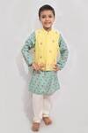 Buy_Little Brats_Yellow Kota Doria, Rayon Embroidery Floral Bundi Kurta Set _at_Aza_Fashions