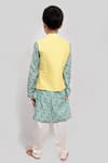Shop_Little Brats_Yellow Kota Doria, Rayon Embroidery Floral Bundi Kurta Set _at_Aza_Fashions