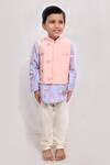 Buy_Little Brats_Peach Silk, Kota Doria Embroidery Bird Bundi Kurta Set _at_Aza_Fashions