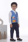 Buy_Little Brats_Blue Cotton Embroidery Baby Shark Waistcoat Pant Set _Online_at_Aza_Fashions