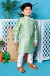 Buy_Little Boys Closet_Green Cotton, Silk Mirrors Embellished Kurta Set _at_Aza_Fashions