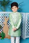 Shop_Little Boys Closet_Green Cotton, Silk Mirrors Embellished Kurta Set _at_Aza_Fashions