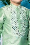 Little Boys Closet_Green Cotton, Silk Mirrors Embellished Kurta Set _Online_at_Aza_Fashions