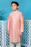 Shop_Little Boys Closet_Peach Cotton, Silk Mirrors Embellished Kurta Set _at_Aza_Fashions