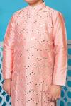 Little Boys Closet_Peach Cotton, Silk Mirrors Embellished Kurta Set _Online_at_Aza_Fashions
