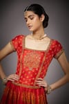 Shop_RI.Ritu Kumar_Red 15% Silk Lining - 100% Viscose Dupatta 100% Floral Print Bridal Set _Online_at_Aza_Fashions
