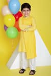 Shop Little Boys Closet Yellow Cotton, Silk Embroidery Kurta Pyjama Set Online at Aza Fashions Shop_Little Boys Closet_Yellow Cotton, Silk Embroidery Kurta Pyjama Set _Online_at_Aza_Fashions