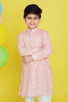 LITTLE BOYS CLOSET_Pink Georgette Embroidery Thread And Mirror Kurta Pyjama Set _Online_at_Aza_Fashions