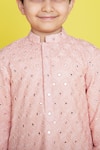 Buy_LITTLE BOYS CLOSET_Pink Georgette Embroidery Thread And Mirror Kurta Pyjama Set _Online_at_Aza_Fashions