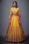 Buy_RI.Ritu Kumar_Yellow Polyester Dupion V Neck Floral Print Bridal Lehenga Set _at_Aza_Fashions
